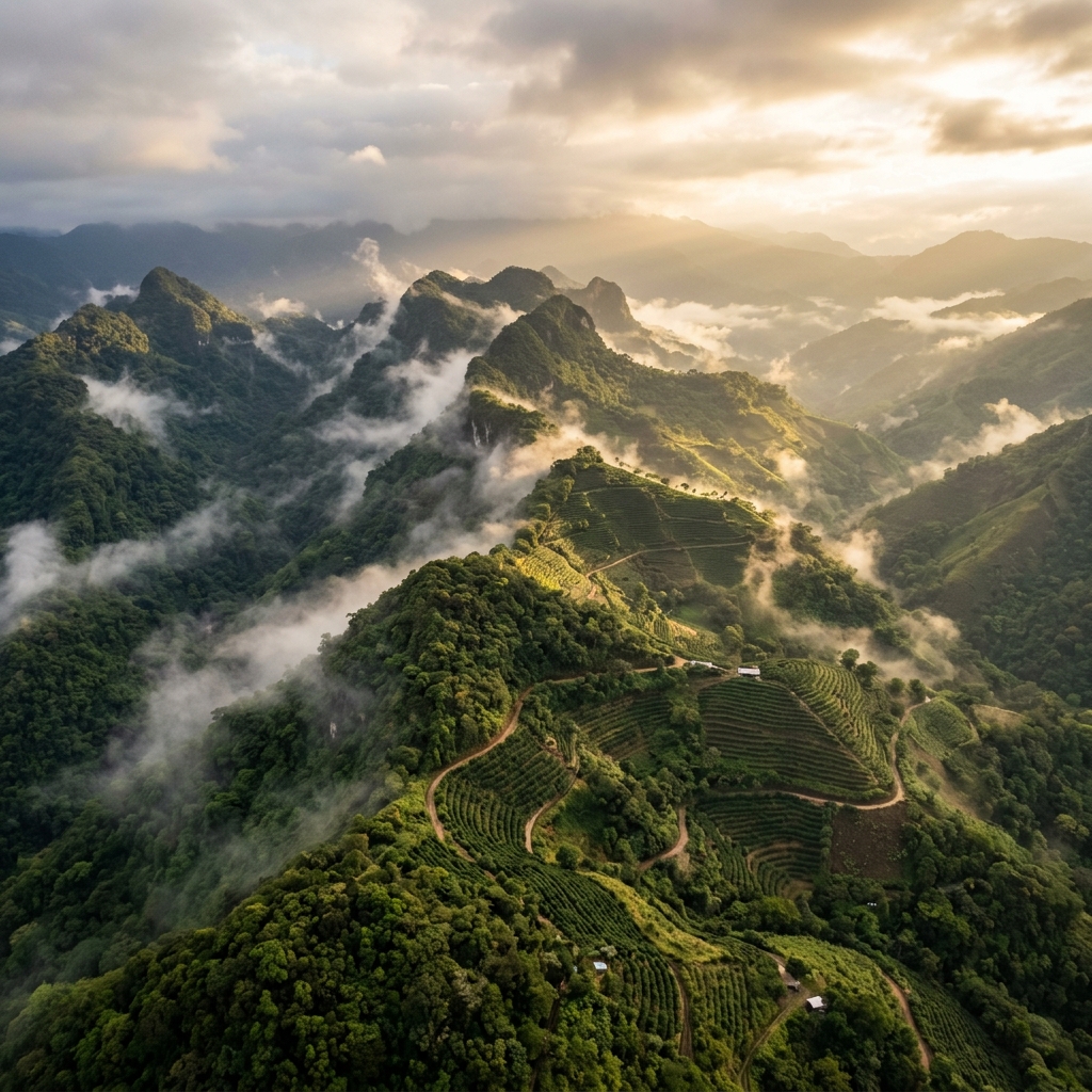 Montañas de Chiapas donde se cultiva el café Lu'm